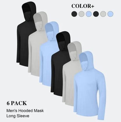 6-Pack Men's Lightweight Hoodie Pullover Set | UPF Sun Protection, Quick-Dry & Breathable | Long Sleeve with Face Mask | Multi-Occasion Casual Tops