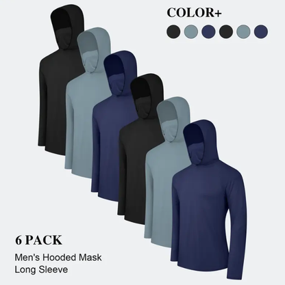 6-Pack Men's Lightweight Hoodie Pullover Set | UPF Sun Protection, Quick-Dry & Breathable | Long Sleeve with Face Mask | Multi-Occasion Casual Tops