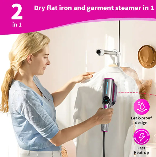 Portable Garment Steamer for Clothes – 7 Mode LED Display, 5s Fast Heat & 90° Swivel Handle