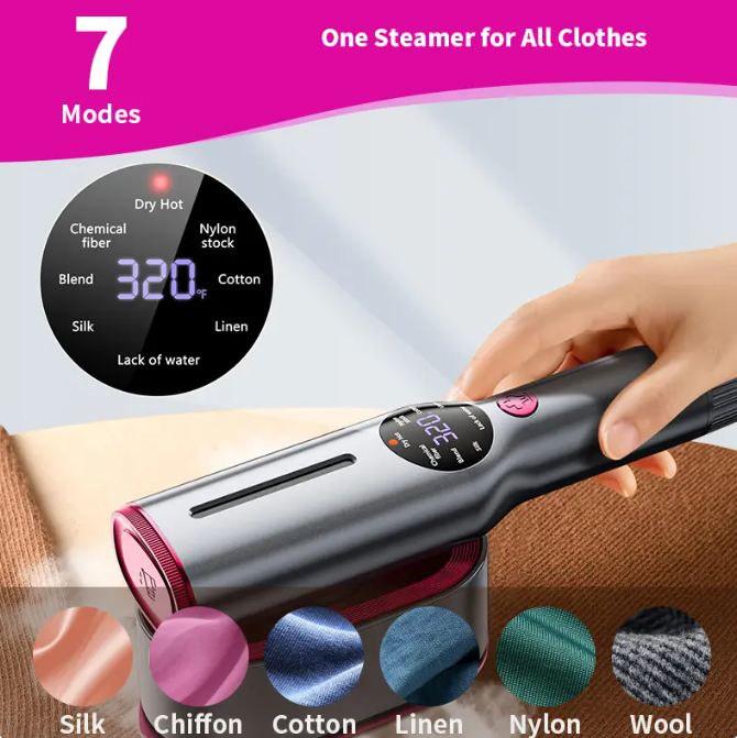 Portable Garment Steamer for Clothes – 7 Mode LED Display, 5s Fast Heat & 90° Swivel Handle