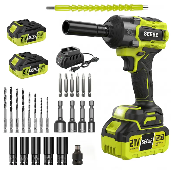 590 FT-LBS High Torque 3-in-1 Cordless Impact Wrench — 21V Dual Battery, LED Light, 9 Sockets & Carrying Case