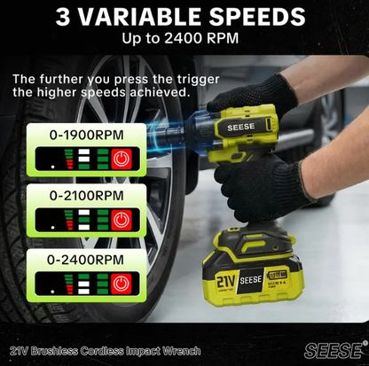590 FT-LBS High Torque 3-in-1 Cordless Impact Wrench — 21V Dual Battery, LED Light, 9 Sockets & Carrying Case